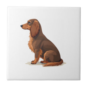 Vintage Long Haired Dachshund Back View Dog Illust Tile