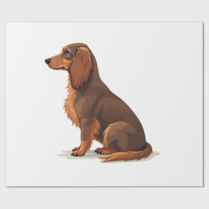 Vintage Long Haired Dachshund Back View Dog Illust Wrapping Paper
