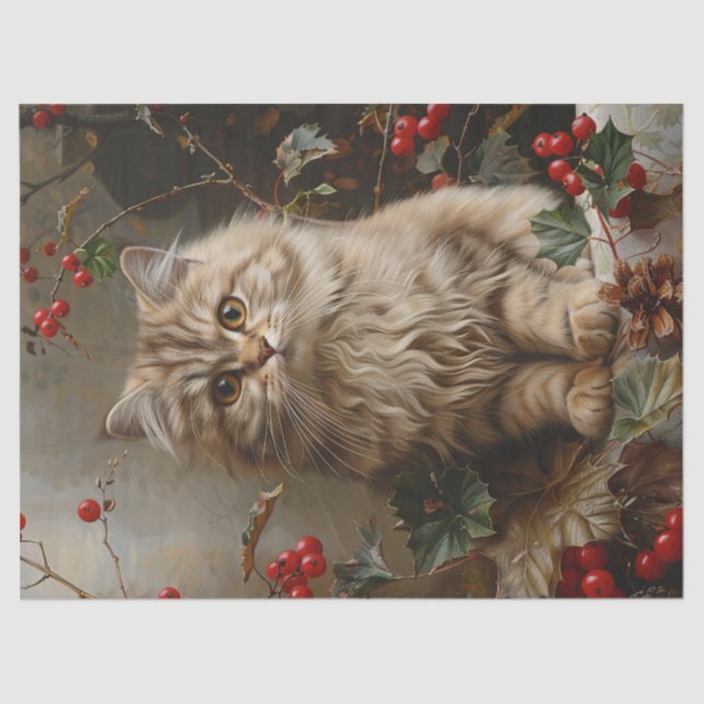Vintage Long-Haired Kitten Painting Decoupage Tissue Paper (Front)