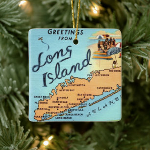 Vintage Long Island Map Ceramic Ornament