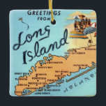 Vintage Long Island Map Ceramic Ornament<br><div class="desc">A colourfully illustrated,  vintage map of Long Island New York.  This is an old postcard repurposed on an ornament, </div>