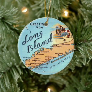 Vintage Long Island Map Ceramic Tree Decoration