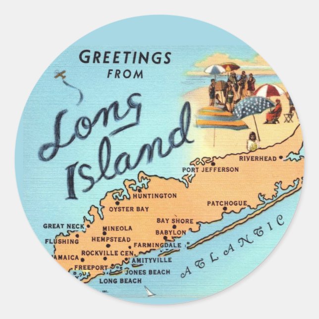 Vintage Long Island Map Classic Round Sticker (Front)