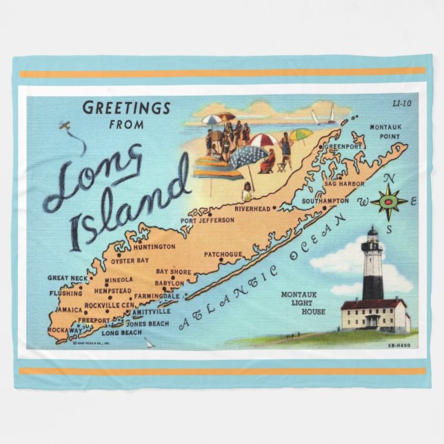 Vintage Long Island Map Fleece Blanket (Front (Horizontal))