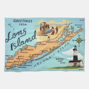 Vintage Long Island Map Tea Towel