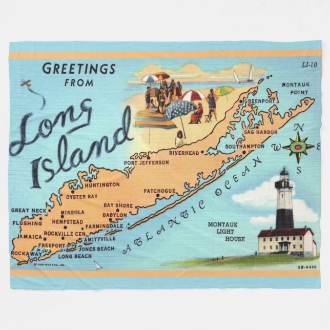 Vintage Long Island, NY Map Fleece Blanket (Front (Horizontal))