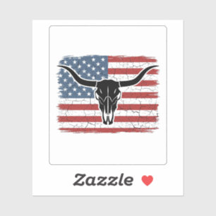 Vintage Longhorn Skull American Flag Vector Design