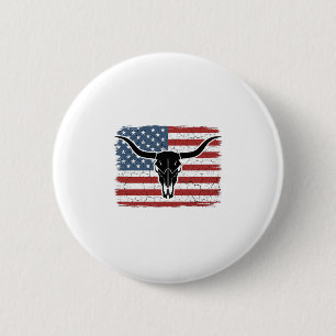 Vintage Longhorn Skull American Flag Vector Design 6 Cm Round Badge