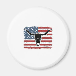 Vintage Longhorn Skull American Flag Vector Design Magnet