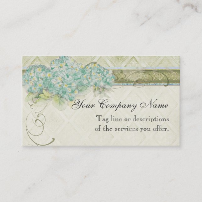 Vintage Look Aqua Hydrangea -  Business Cards (Front)