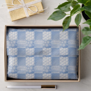 Vintage Look Denim Blue Creamy White Patchwork Tissue Paper