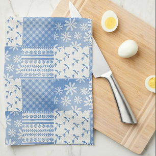 Vintage Look Denim BlueCreamy White Patchwork  Tea Towel