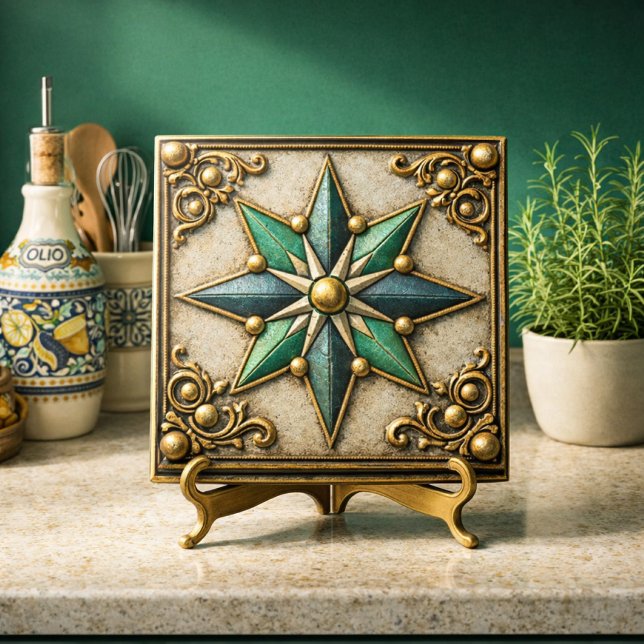 Vintage Look Emerald Green & Gold  Star  Tile (Creator Uploaded)
