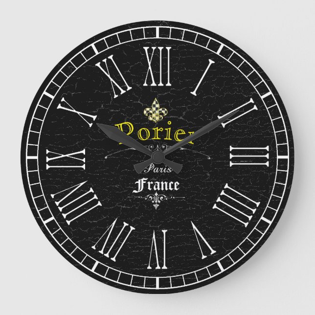 Vintage Look Fleur-De-Lis Personalise Large Clock (Front)