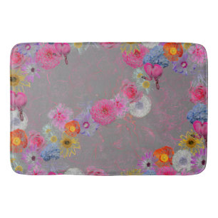 Vintage look floral pattern on grey bath mat