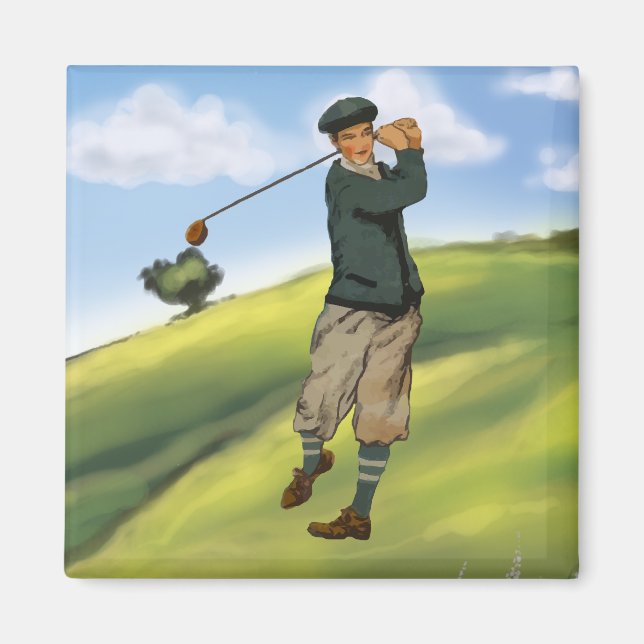 Vintage look Golfer Golf Magnet (Front)