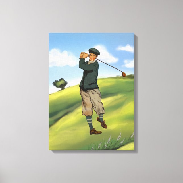 Vintage look Golfer Golf  wrapped canvas print (Front)