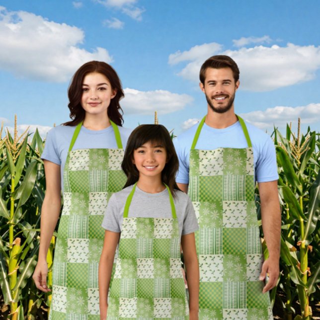 Vintage Look Green Yellow Ecru Patchwork  Apron (It’s a family affair!)