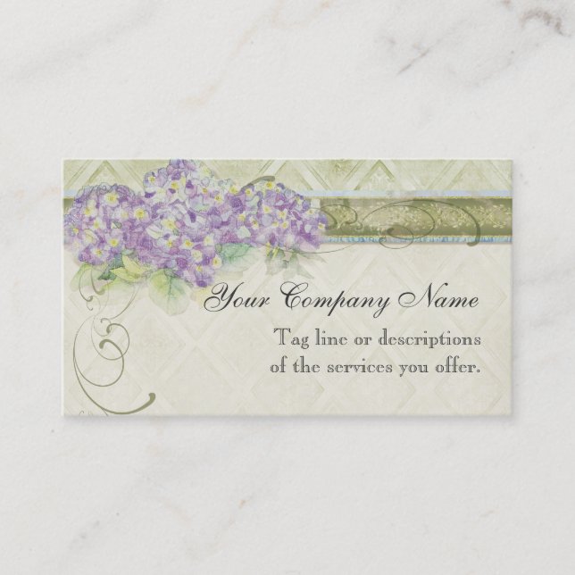 Vintage Look Lilac Hydrangea -  Business Cards (Front)