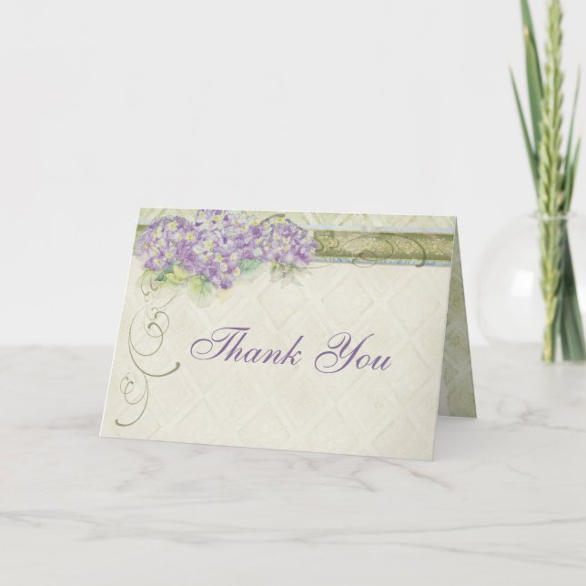 Vintage Look Lilac Hydrangea, Thank You Note Card (Front)