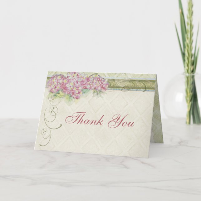 Vintage Look Pink Hydrangea, Thank You Note (Front)