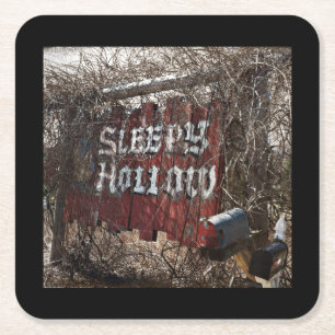 Vintage Look Sleepy Hollow Sign Square Paper Coaster
