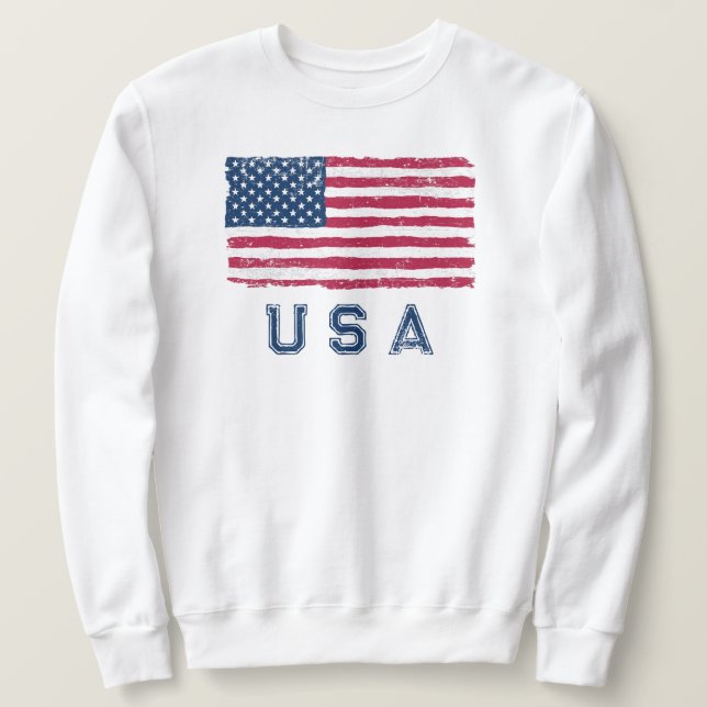 Vintage Look US Flag (Blue Text) Sweatshirt (Design Front)