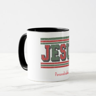 Vintage Look Varsity Letters JESUS Red Green Chris Mug