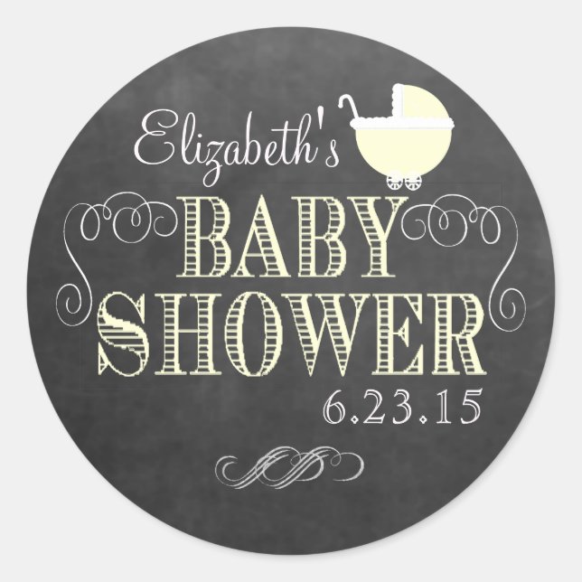 Vintage Look Yellow Baby Shower Classic Round Sticker (Front)