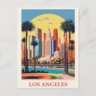 Vintage Los Angeles California City Skyline Travel Postcard