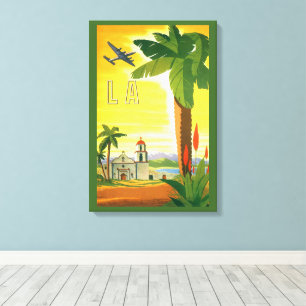 Vintage Los Angeles, California Mission with Palm Canvas Print