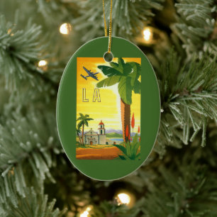 Vintage Los Angeles, California Mission with Palm Ceramic Tree Decoration