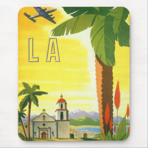 Vintage Los Angeles, California Mission with Palm Mouse Pad