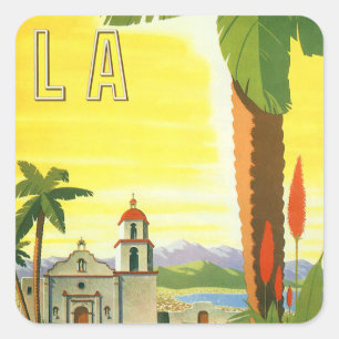 Vintage Los Angeles, California Mission with Palm Square Sticker
