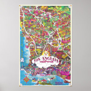 Vintage Los Angeles City in California Map 1981 Poster