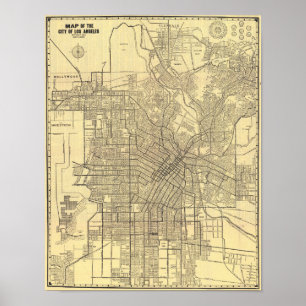 Vintage Los Angeles Map Poster 1914