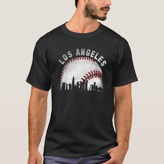 Vintage Los Angeles Skyline City Baseball T-Shirt (Front)