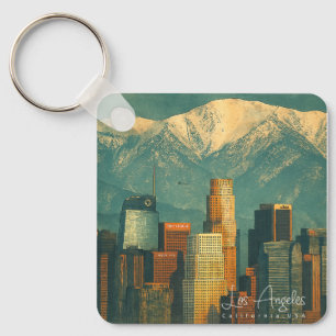 Vintage Los Angeles Watercolor Retro California Key Ring
