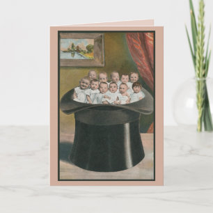 Vintage lots of babies in a high hat card