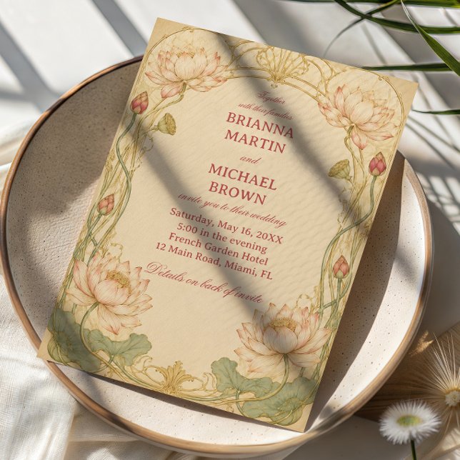 Vintage Lotus Botanical Romantic Invitation (Creator Uploaded)
