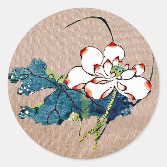 Vintage Lotus Flower Classic Round Sticker (Front)