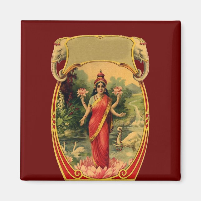 vintage Lotus Flower Hindu Goddess Lakshmi Magnet (Front)
