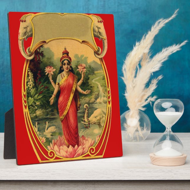 Vintage Lotus Flower Hindu Goddess Lakshmi Plaque (Side)