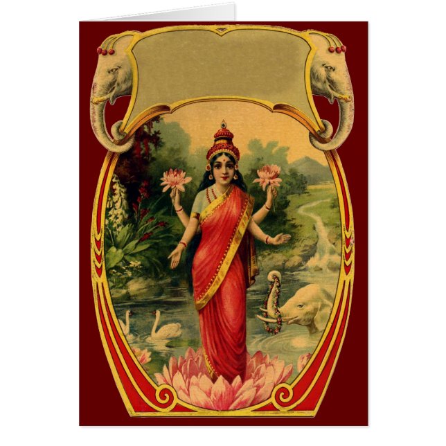 Vintage Lotus Flower Lakshmi Greeting Card (Front)