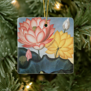 Vintage Lotus Flowers, The Sacred Egyptian Bean Ceramic Ornament