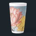 Vintage Lotus Flowers, The Sacred Egyptian Bean Latte Mug<br><div class="desc">The Sacred Egyptian Bean by Robert John Thornton, 1807. One of the many exquisite illustrative plates to be found in "The Temple of Flora." Vintage illustration botanical nature design featuring pink and yellow lotus flowers with large green leaves in a pond. The lotus flower has come to be associated with...</div>