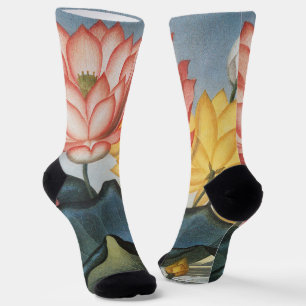 Vintage Lotus Flowers, The Sacred Egyptian Bean Socks