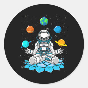Vintage Lotus Meditation Astronaut Zen Yoga Planet Classic Round Sticker