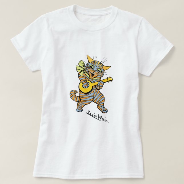 Vintage Louis Wain Banjo Cat T-Shirt (Design Front)