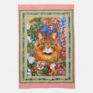 Vintage Louis Wain Cat and Flowers Kitchen Towel